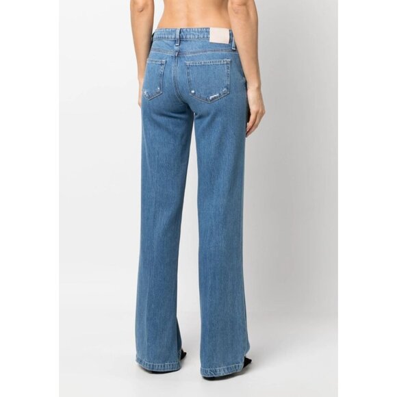 PAIGE Wide Leg Logo patch Straight-leg Jeans in Blue - Picture 3 of 5